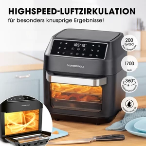 GOURMETMAXX Forrólevegős fritőz/ Airfryer 12L 1700W fekete légkeveréses DS13606