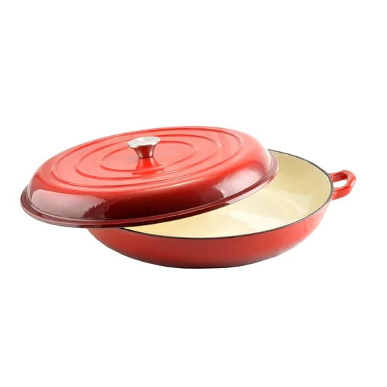Perfect Home Zománcozott Öntöttvas serpenyő - szeletsütő lábas fedővel 40 cm piros 14754